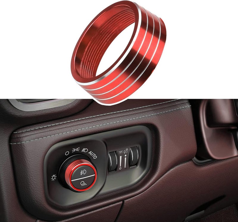 Bentolin 1× Red Headlights Switch Button Knob Cover for Dodge RAM 2018-2025 Aluminum Alloy Ring Trim Decoration Accessories - Image 1